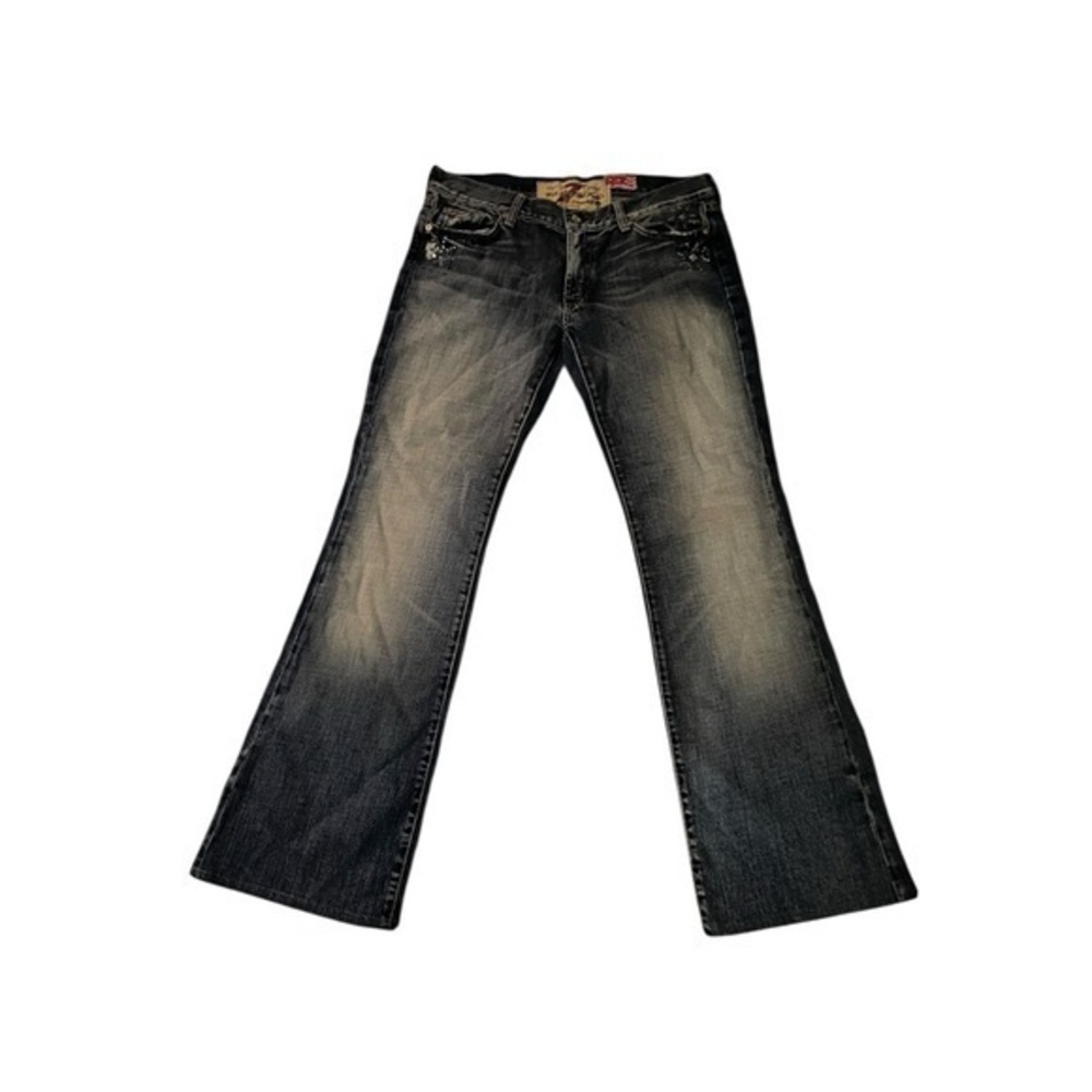 7 FOR ALL MANKIND MADE X THE GREAT CHINA WALL BLUE FLARE WIDE LEG JEANS BOOTCUT